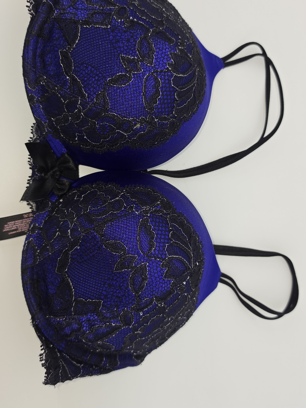 Victoria's Secret Blue Push-Up Lace Bra with Black Trim